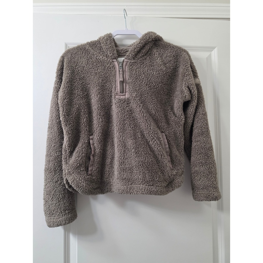 Abercrombie Kids Faux Fur Sherpa Hoodie Quarter Zip Taupe Brown Size 13/14